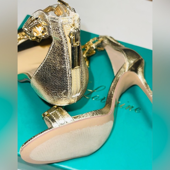 LAUREN LORRAINE GOLD RHINESTONES OPEN CHAIN ANKLE STRAP WOMEN SANDALS SIZE 5.5 M - Picture 8 of 13